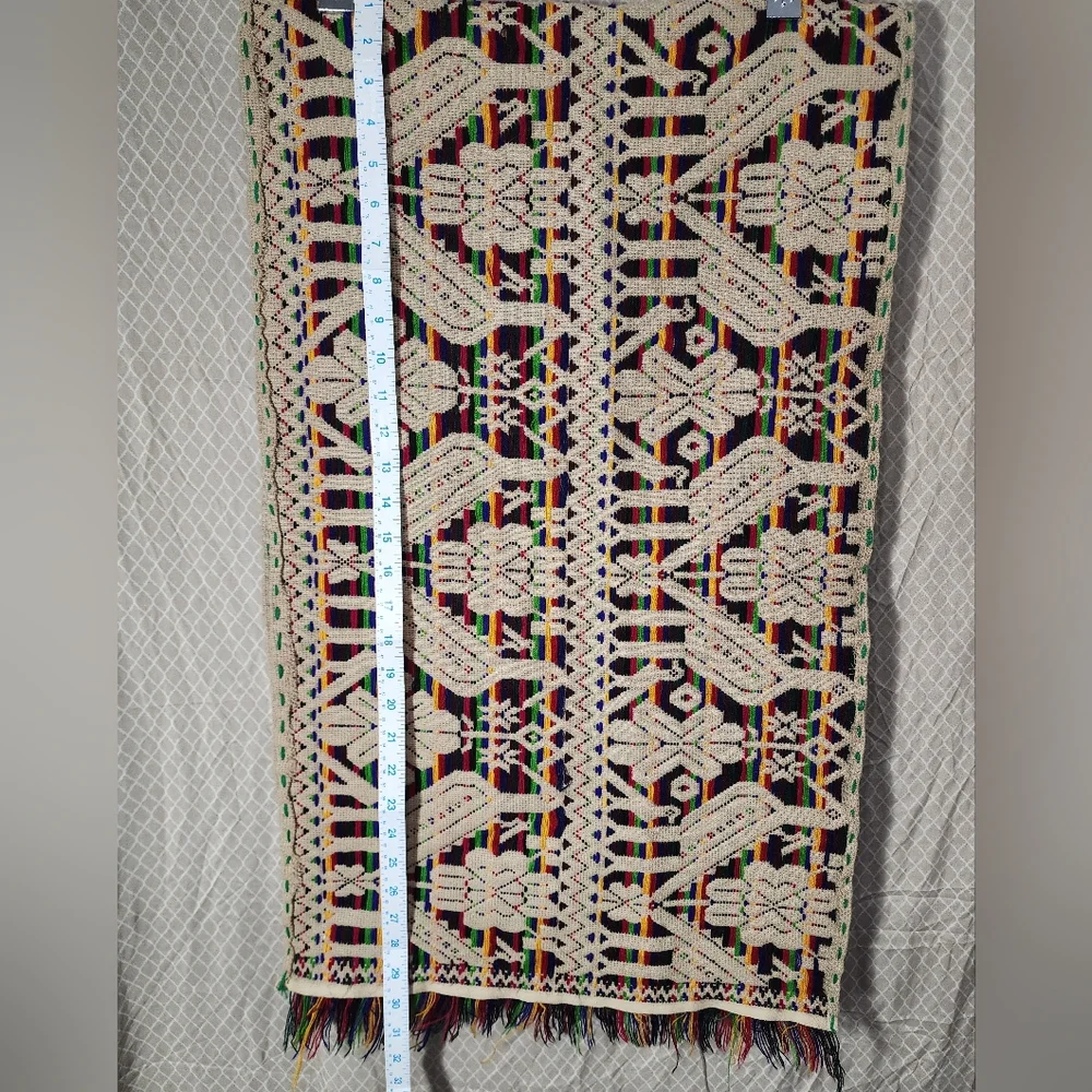 Vintage Mazahua Embroidery Table Runner Mexican Tree of Life Textile Used Great